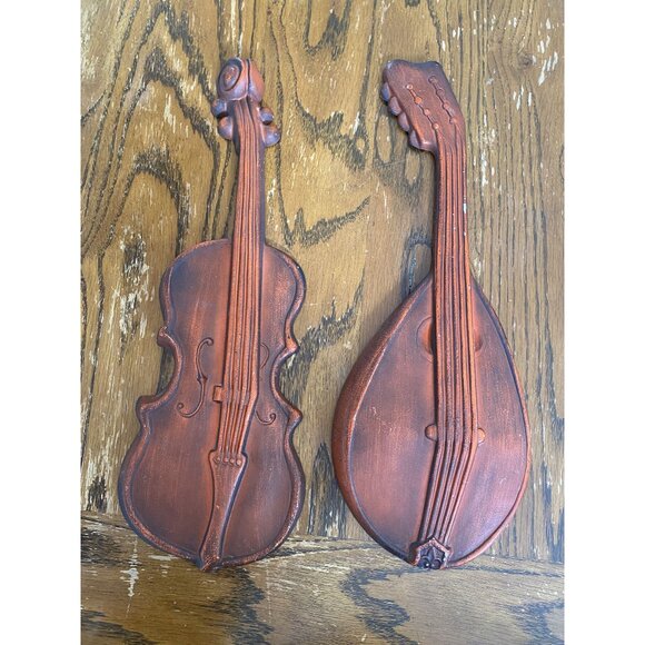 Vintage Musical Instrument Wall Decor Violin & Mandolin Metal Hanging Art - Picture 1 of 5